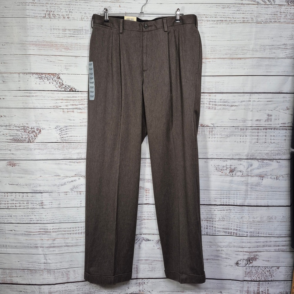 Eddie Bauer Performance Khaki Pants Mens 36x34 Brown Pleated Cuffed 4774 NEW